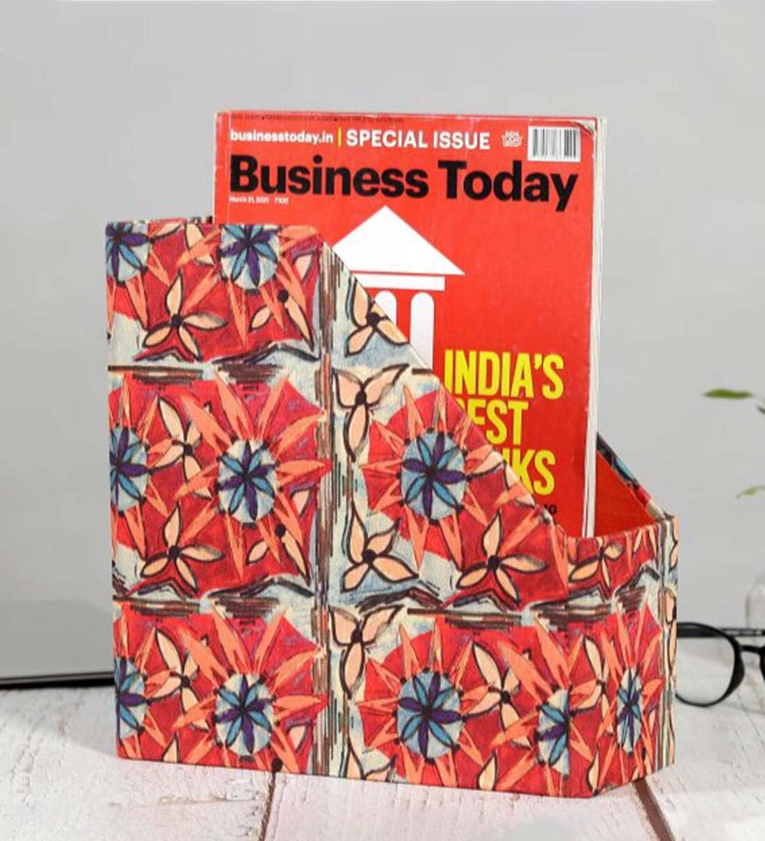 Buy MDF Decorative Magazine Holder In Orange By Indha Online Magazine