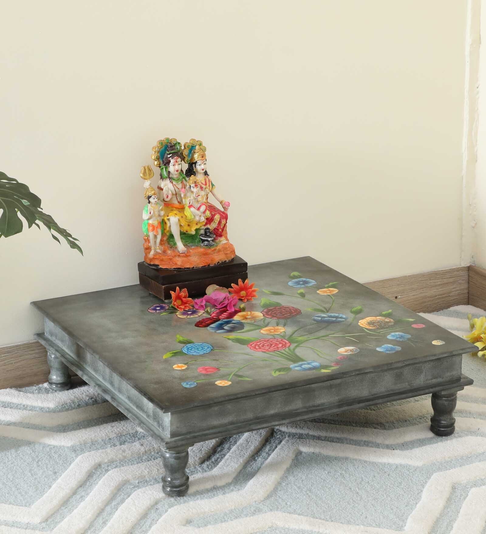 Buy MDF & Mango Wood Grey Handpainted Chowkies at 19 OFF by Ujjwal