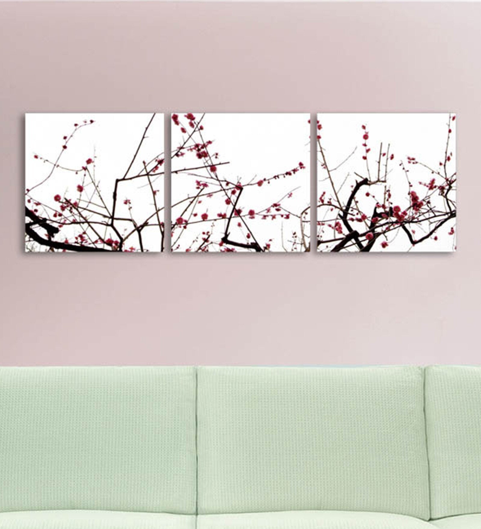 MDF 3-Panel Flower Branches Wall Decor