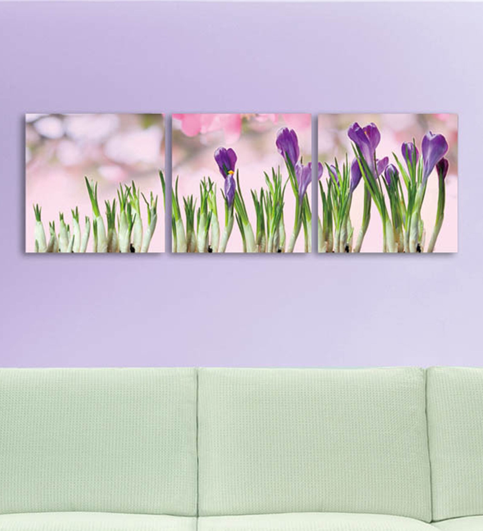MDF 3-Panel Purple Flower Stems Wall Decor