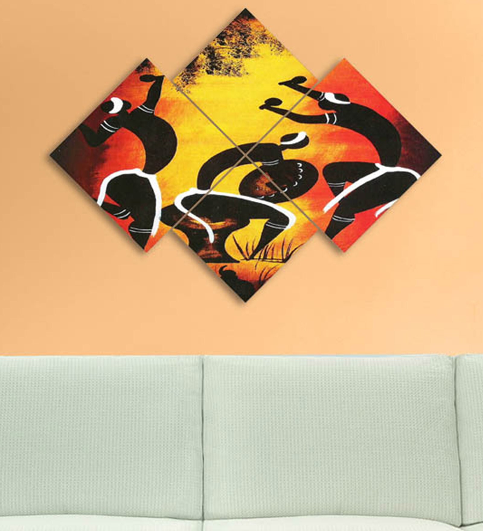 MDF 4-Panel Tribal Art Wall Decor