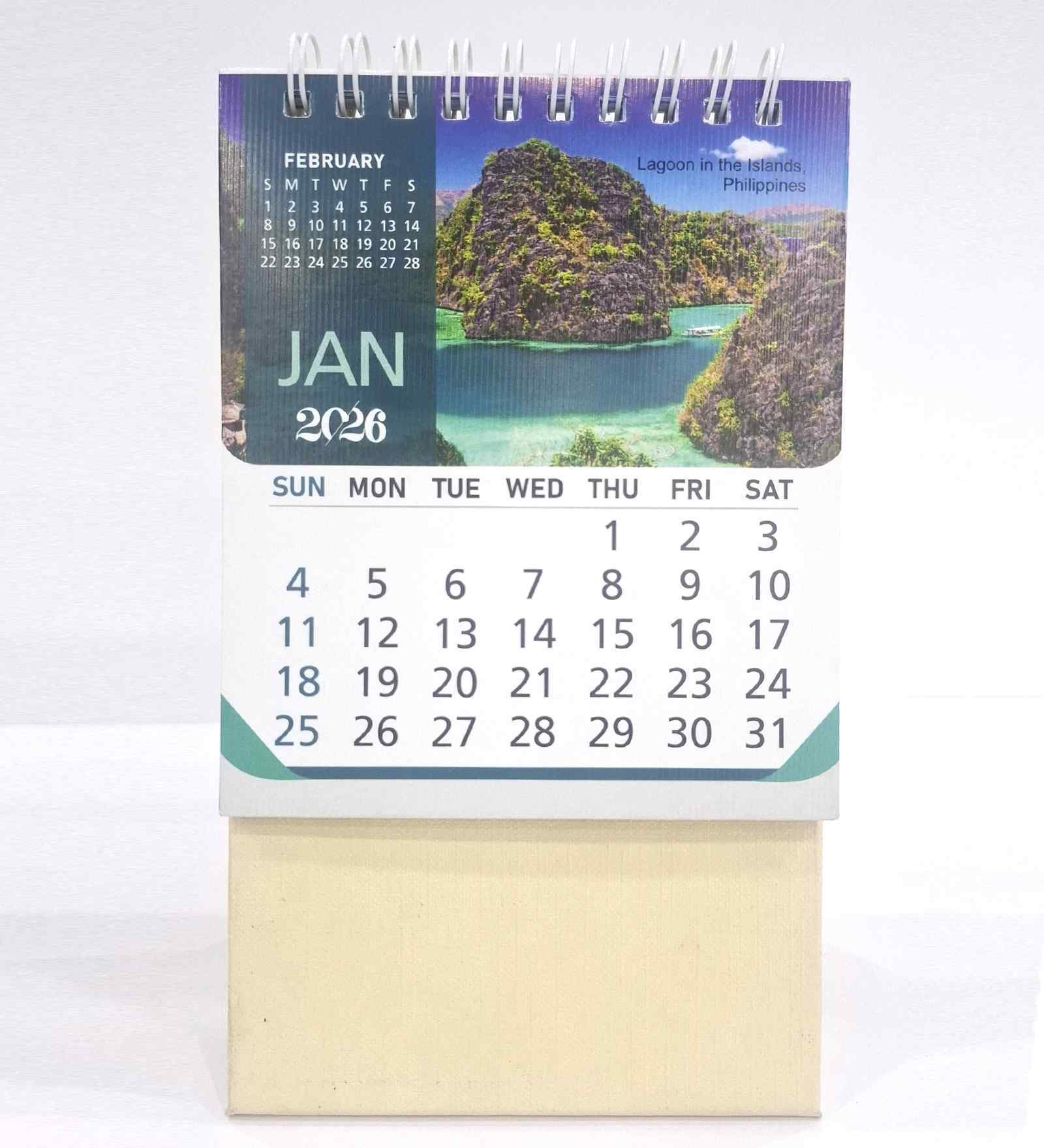 MDF Base 12 Months 2026 Desk Calendar Nature Print for Home & Office