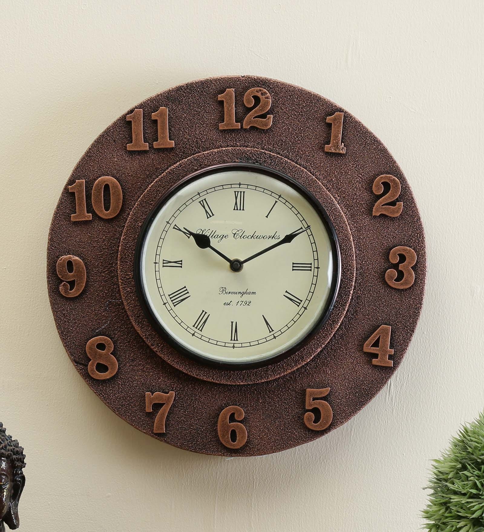 Brown MDF Carved Wall Clock