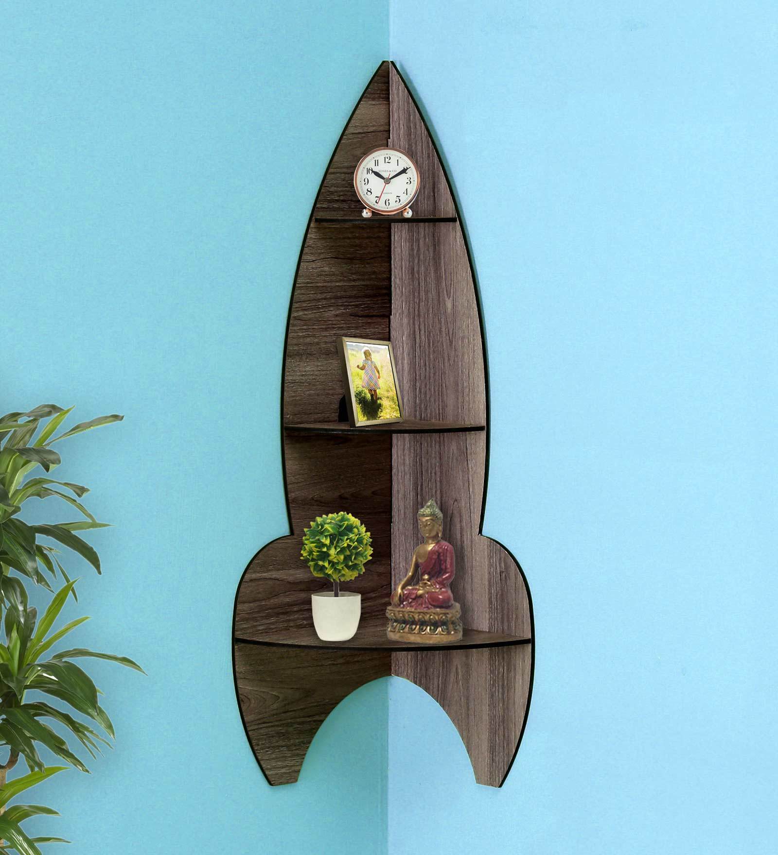 MDF Corner Wall Shelf In Brown