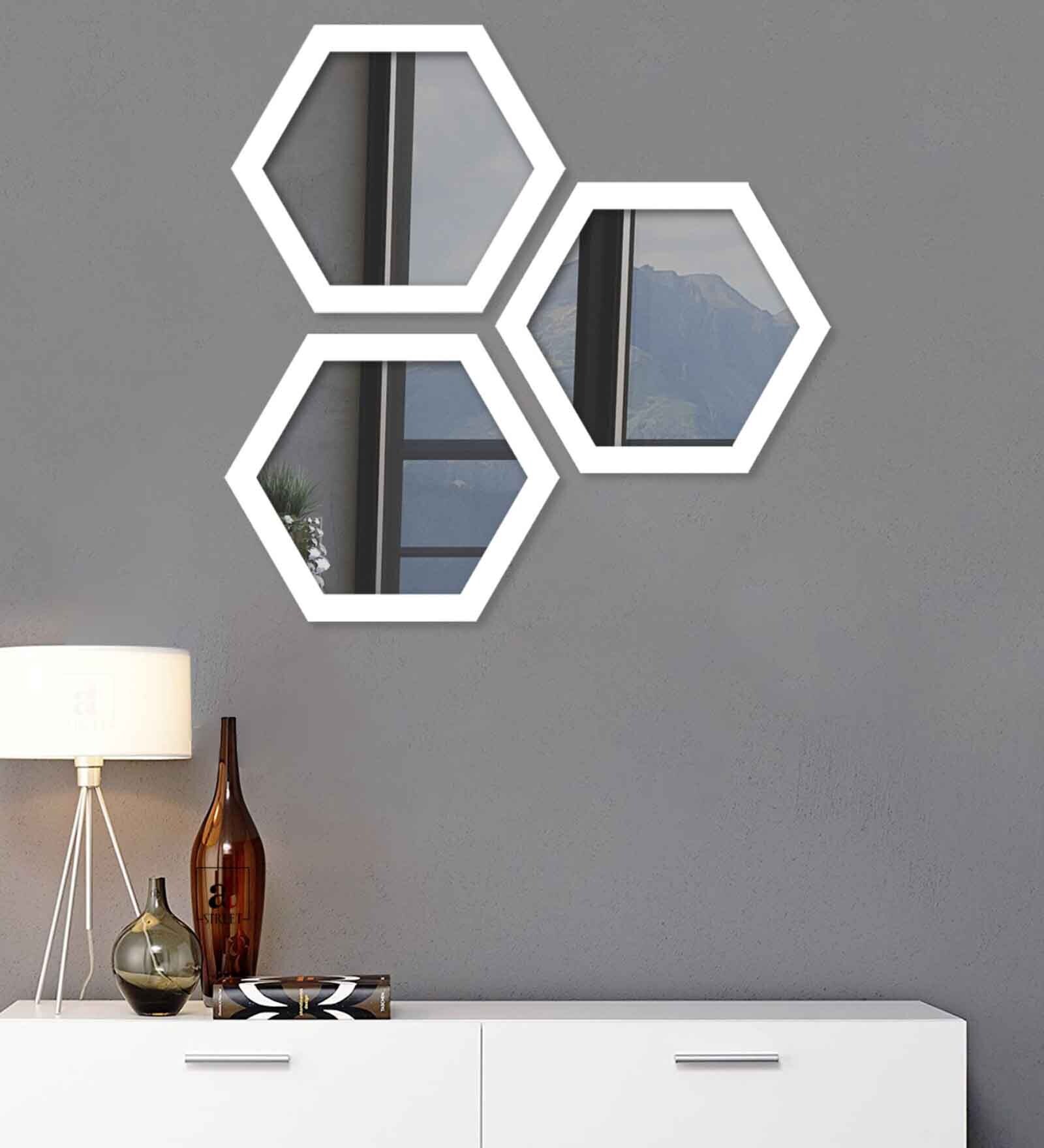 Mdf Decorative Wall Mirror Set Of 3 In White