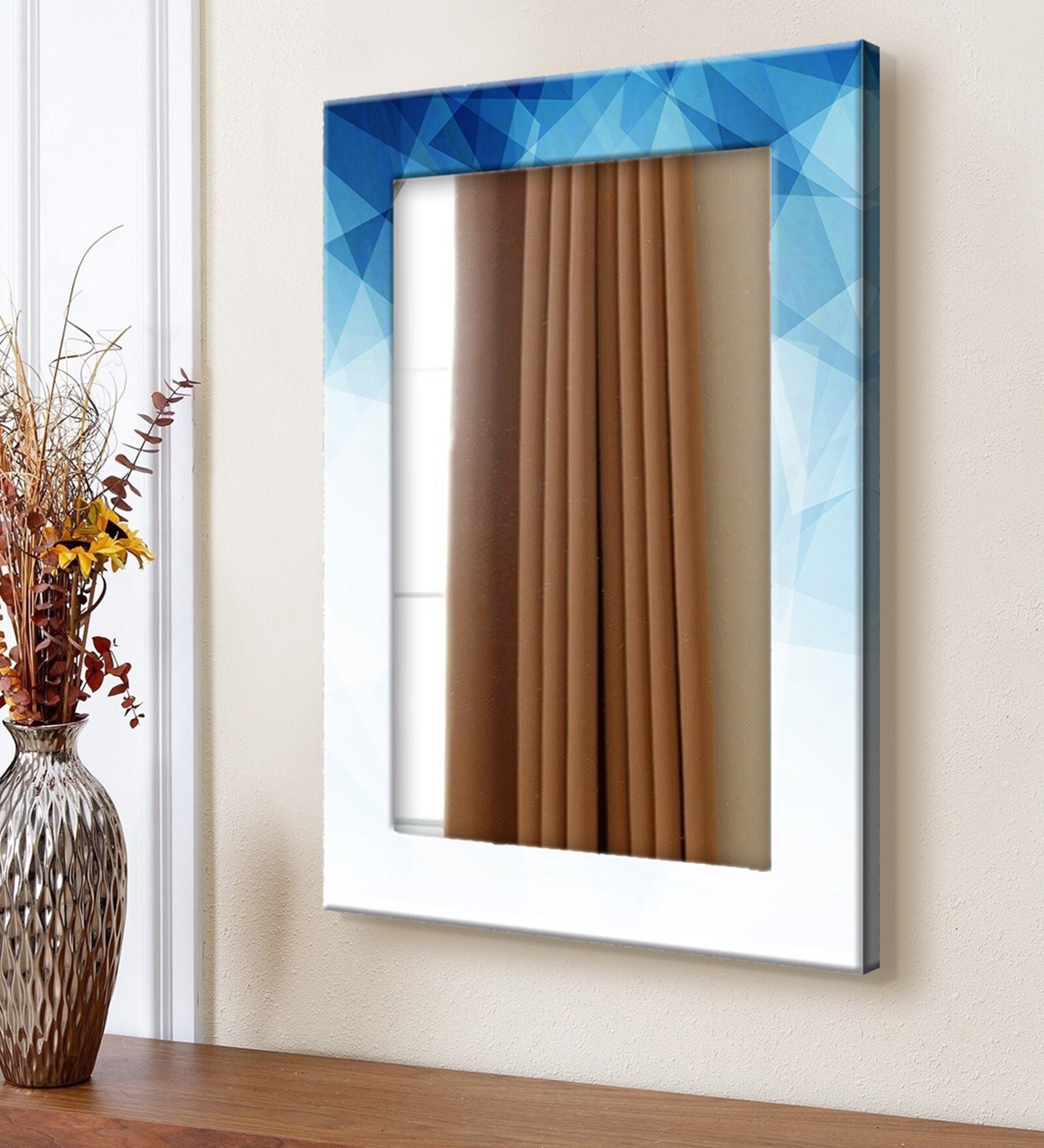 MDF Rectangle Wall Mirror in Blue colour