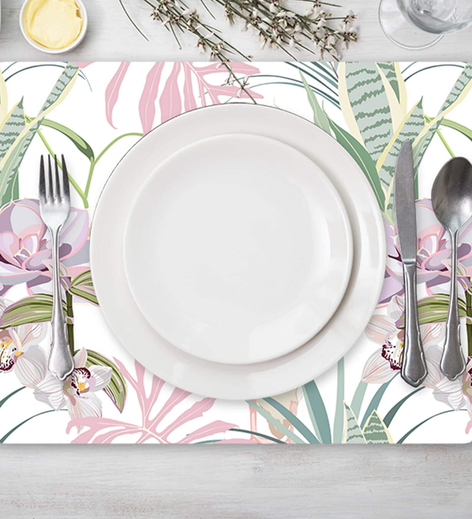 Caleb (12x15) White & Green MDF (Set of 4) Placemat