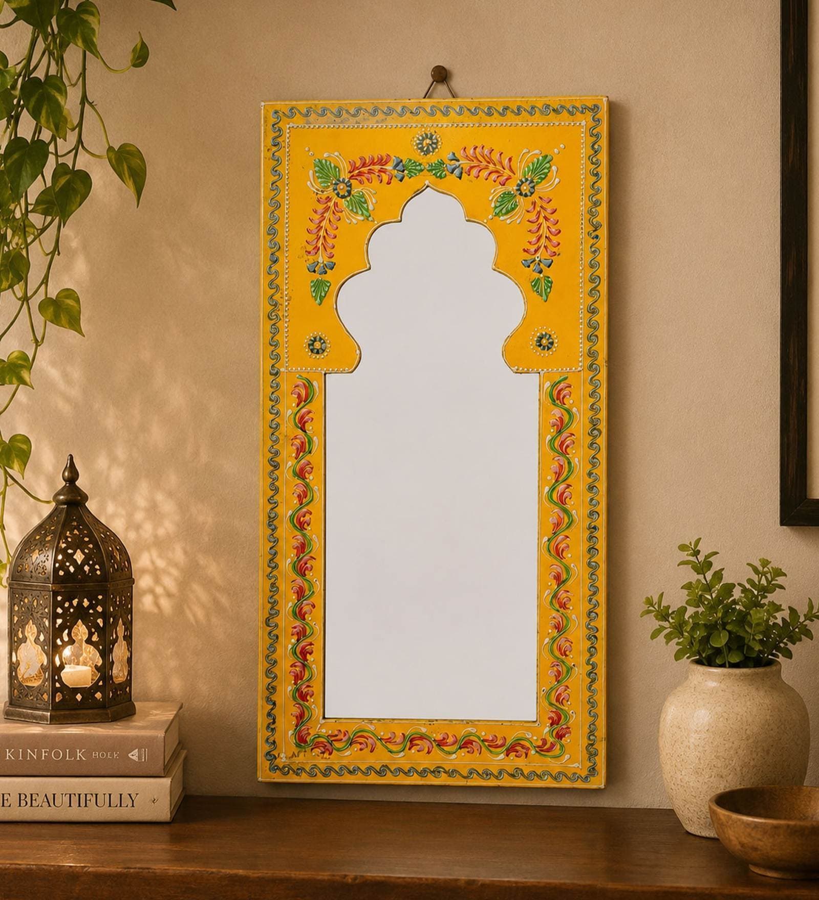 MDF Handpained Rajasthani 12*24 Jharokha Frame in Yellow Color