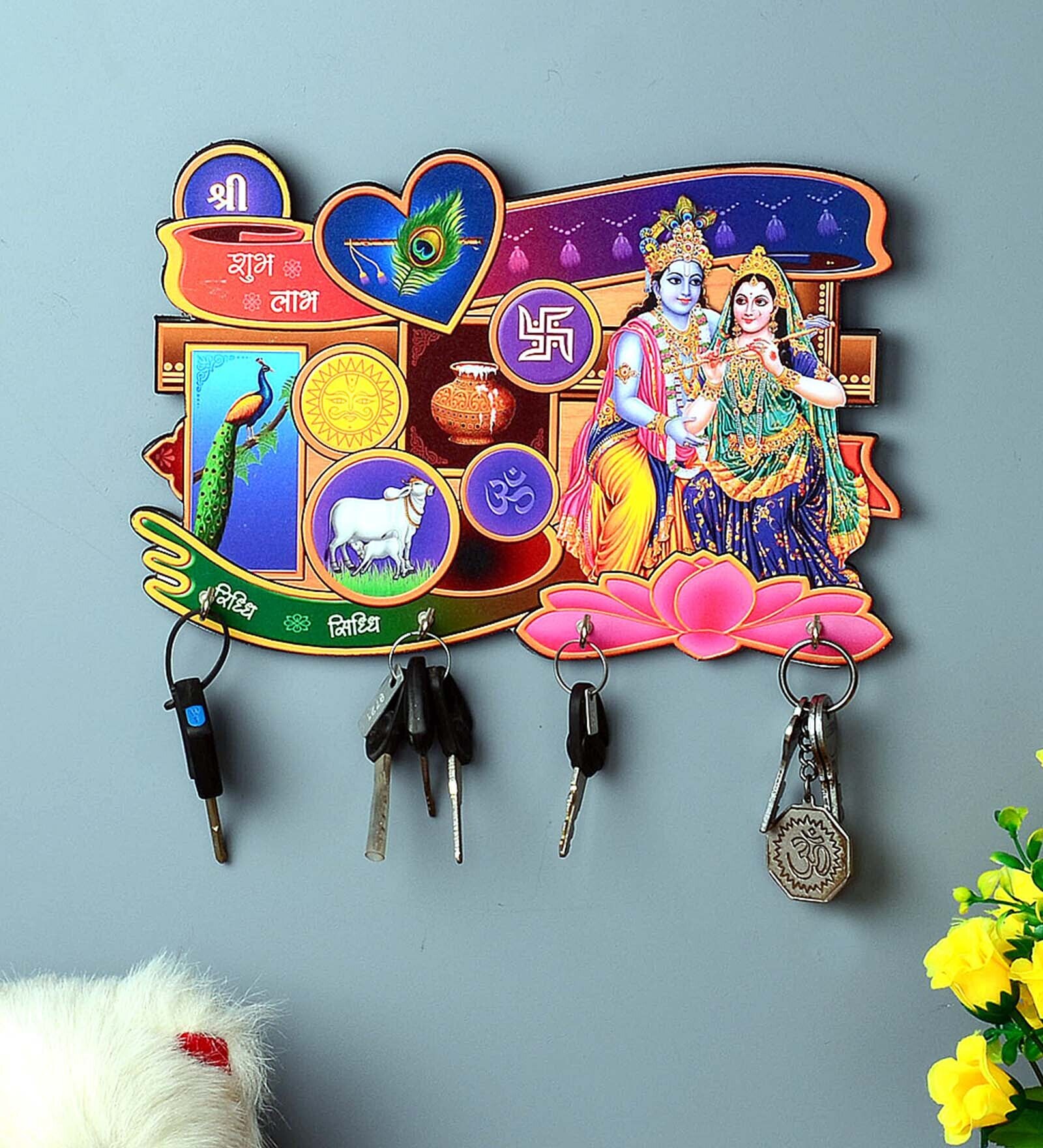 Mdf Handpainted Prism 4 Hook Key Holder