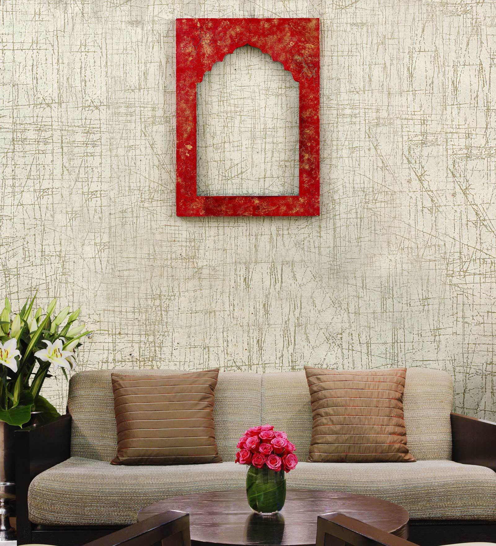 Mdf Handpainted Rectangle Red Colour Frame