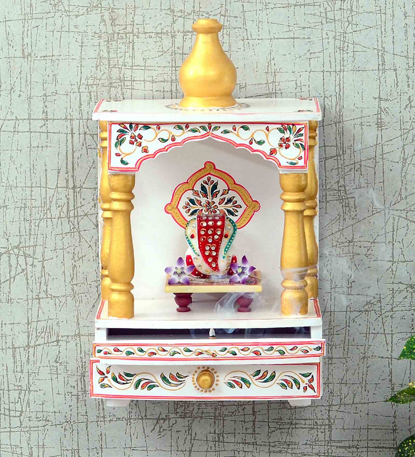 Brown MDF & Wood Wall Mounted Mandir Without Door
