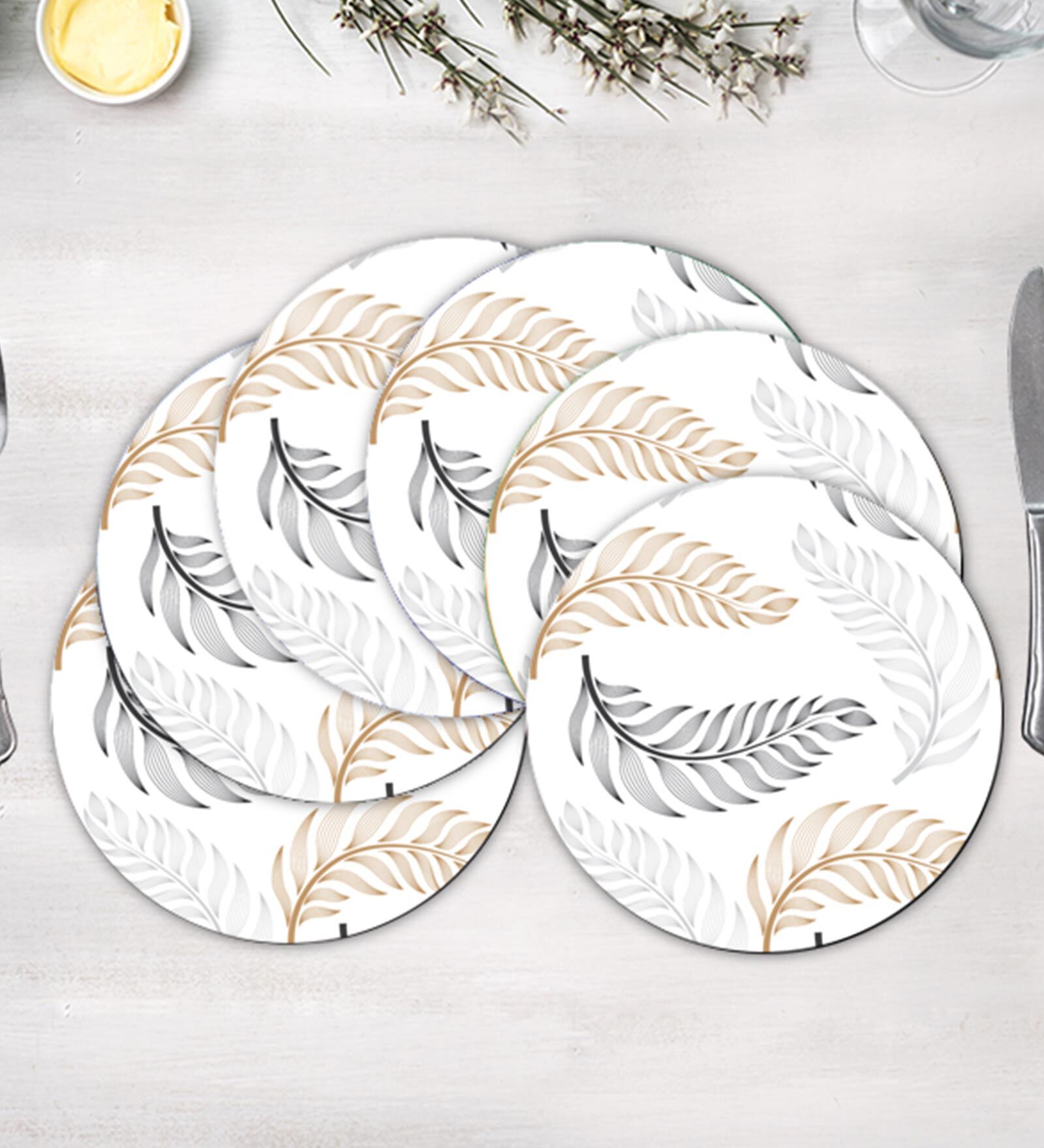 Buy Linear (14x14) White MDF (Set of 6) Placemat at 10 OFF by Space Of