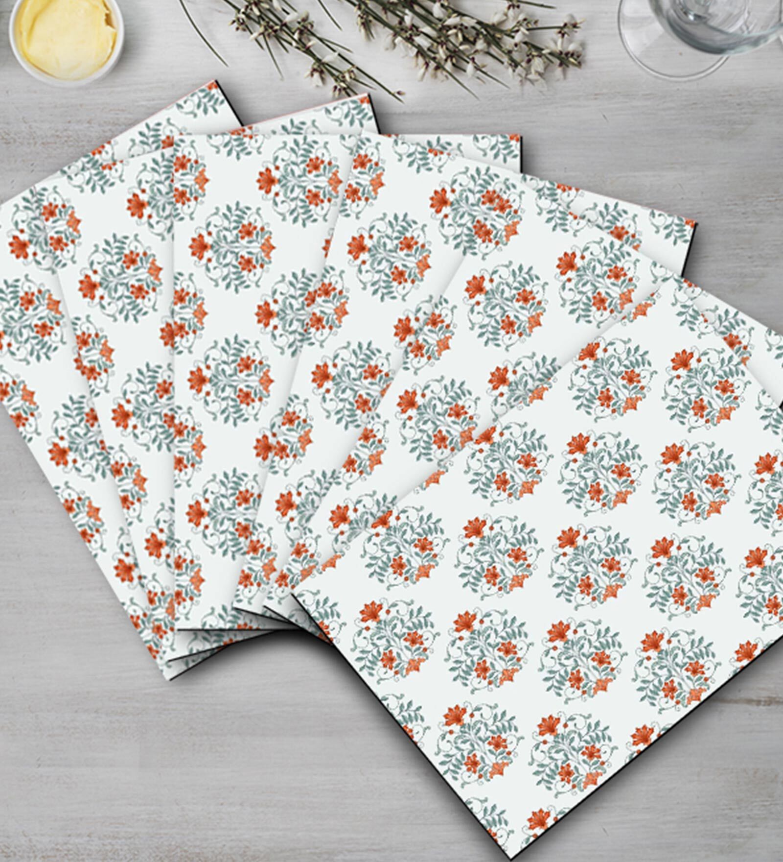 Kevin (12x15) Cream & Light Green MDF (Set of 6) Placemat