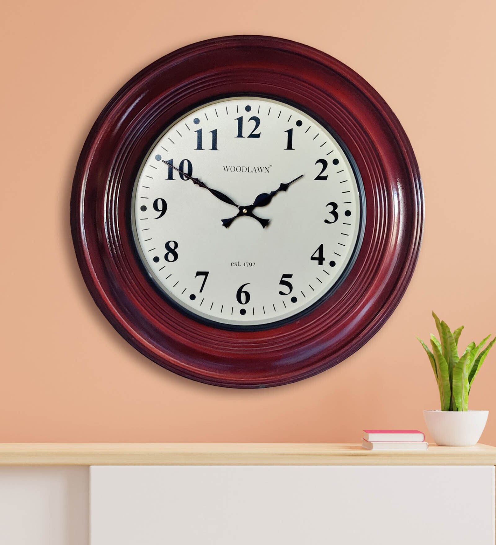 Buy MDF Red Polish Round Antique Wall Clock By Calibre Craft Company at ...