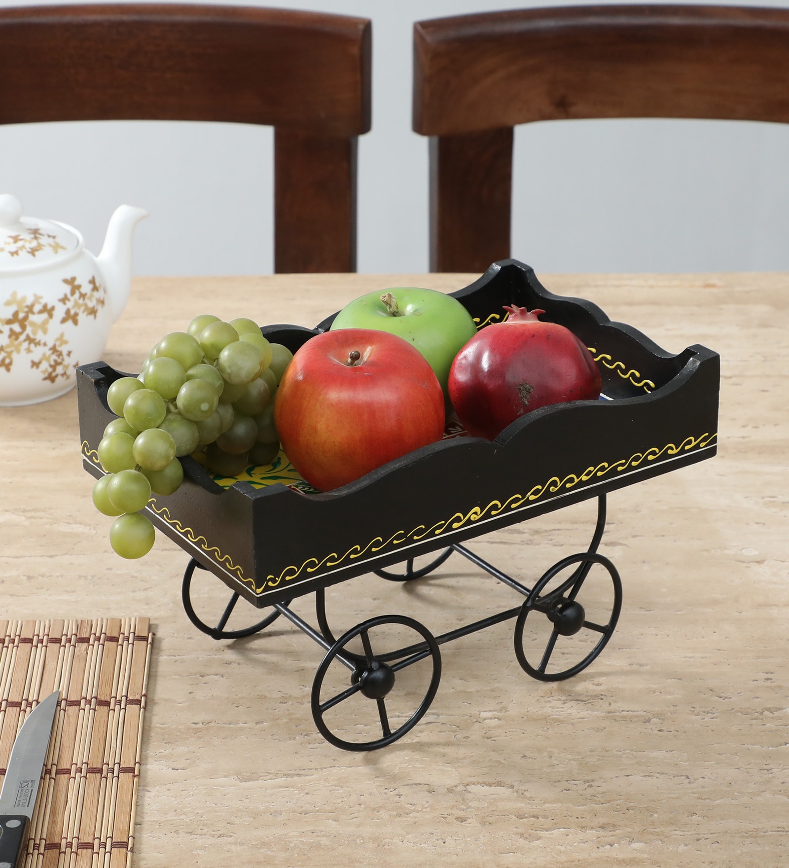 MDF Trolly Serving Tray Hand-Painted For Kitchen/Table & Home