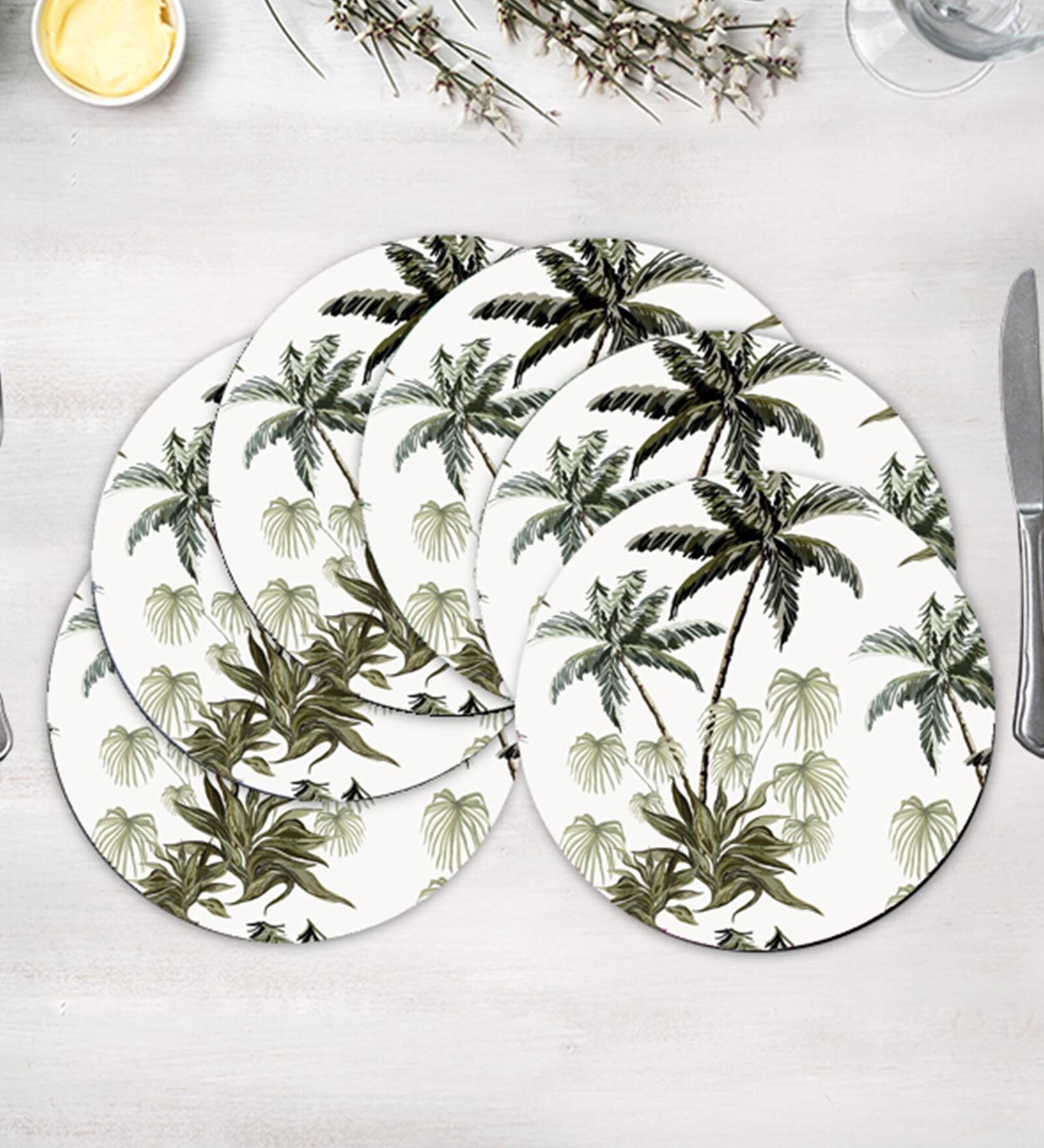 Buy Vintage Palms (14x14) White & Green MDF (Set of 6) Placemat at 10% ...