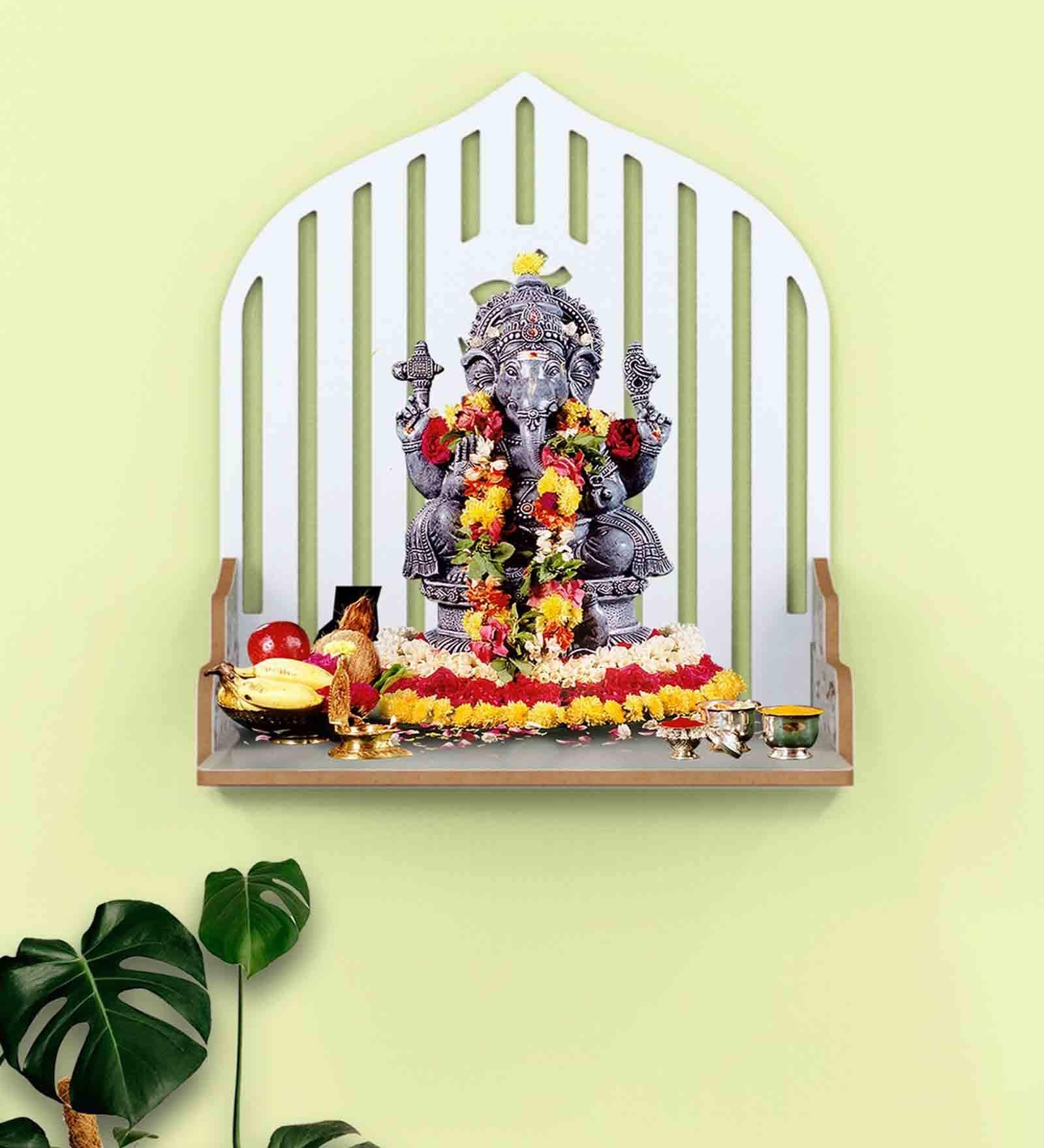 Buy Mdf White Om Pooja Shelves By Home Sparkle Online Pooja Shelves