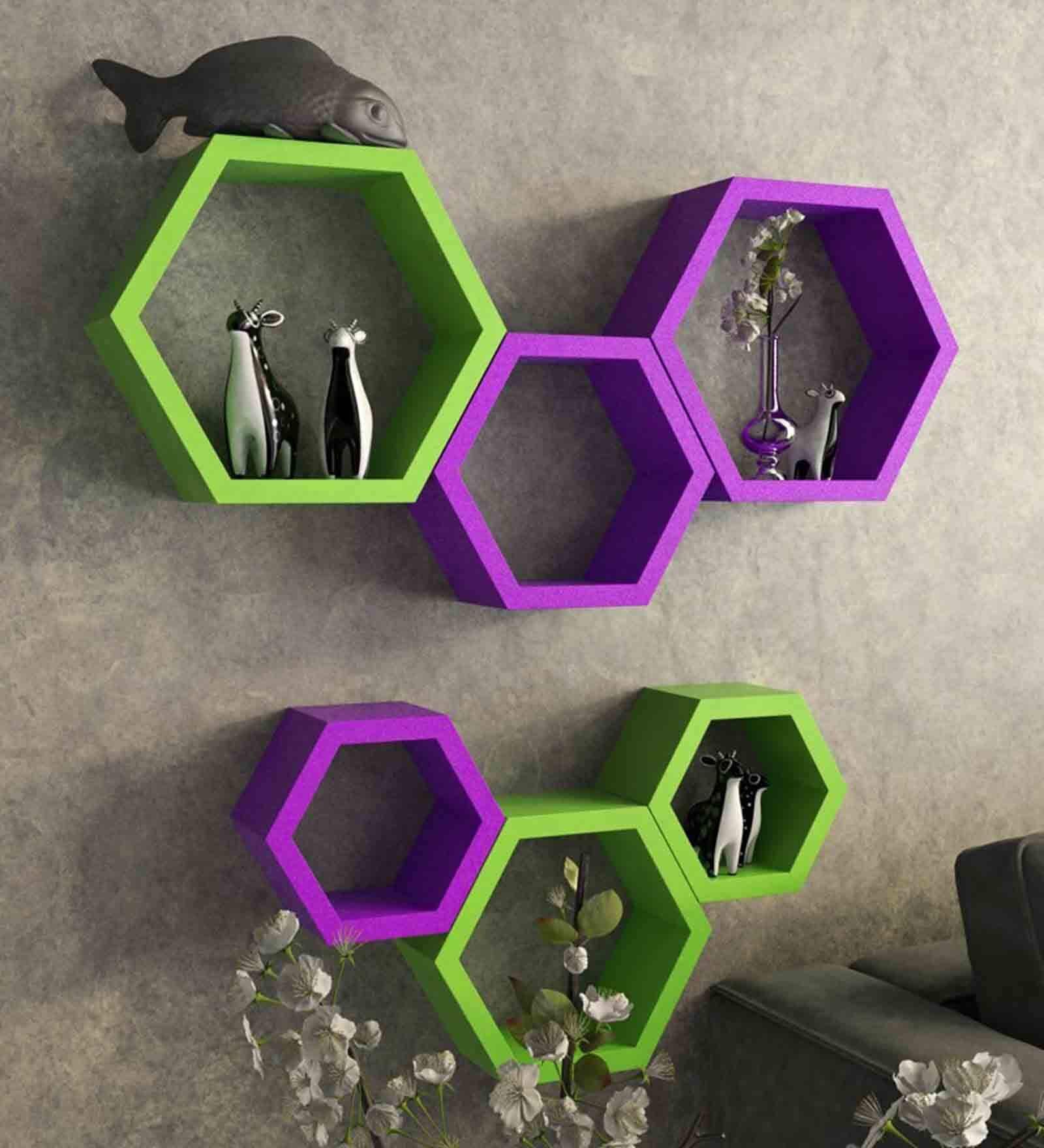 MDF Wood Wall Shelf in  Multicolour