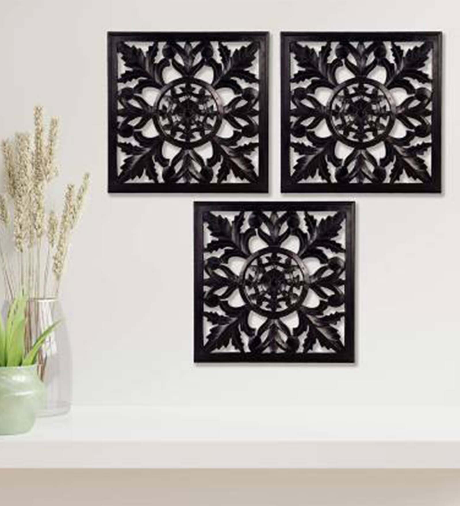 Buy MDF Wooden Panel Set of 3 In Black By Timberly Online - Wooden Wall ...