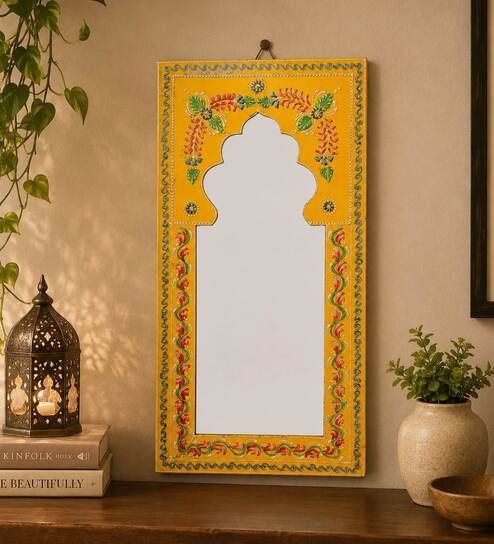 MDF Handpained Rajasthani 12*24 Jharokha Frame in Yellow Color