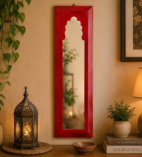 MDF Handpained Rajasthani 7*25 Jharokha Frame in Red Color