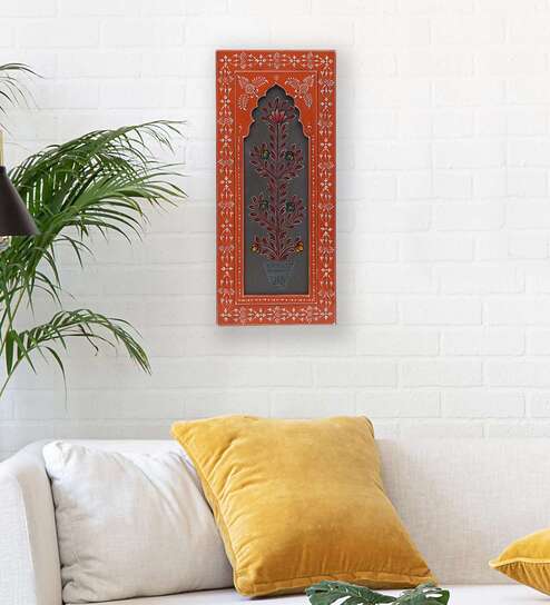 Orange Mdf Handpainted Rectangle Decorative Wall Hanging Frame