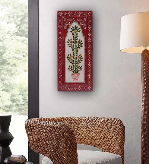 Red Mdf Handpainted Rectangle Decorative  Wall Hanging Frame