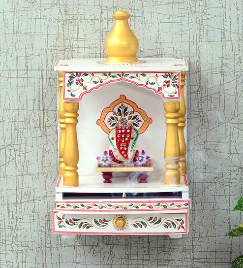 Brown MDF & Wood Wall Mounted Mandir Without Door