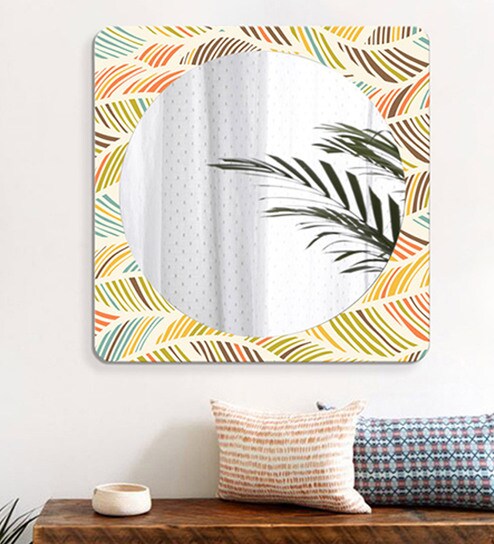 Buy Mdf Printed Colorful Strips Pattern Square Mirror 23x23 Inch
