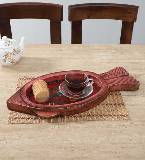 MDF Red Serving Tray Hand-Painted For Kitchen/Table & Home