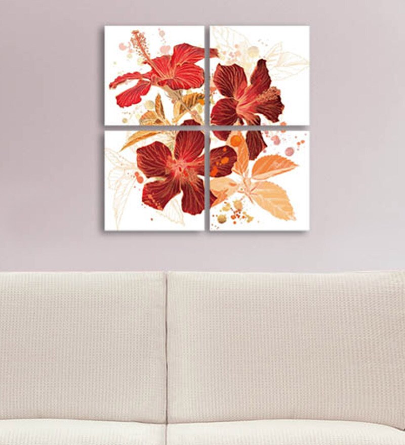 Buy MDF 4-Panel Hibiscus in Bloom Wall Decor by Go Hooked Online ...