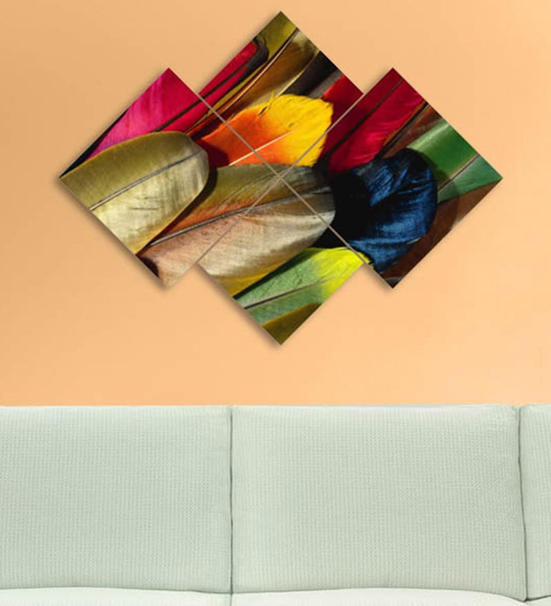 Buy MDF 4Panel Colourful Feathers Wall Decor by Go Hooked Online