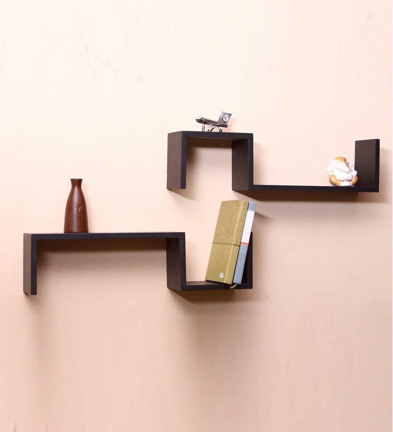 MDF S Shaped Black Wall Shelves Set of 2 by Cosmos Galaxy Online