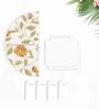 MDF Floral Printed Semi Circular Wall Shelf with White Plates