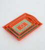 MDF Orange Serving Tray Set-Hand-Painted For Kitchen/Table & Home (Set Of 3 Trays)