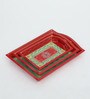 MDF Red Serving Tray Set-Hand-Painted For Kitchen/Table & Home (Set Of 3 Trays)