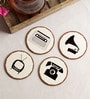 Round Telephonic White & Black MDF (Set of 4) Table Coaster