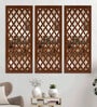 Mdf Wooden Panel With Mirror Set Of 3 In Brown