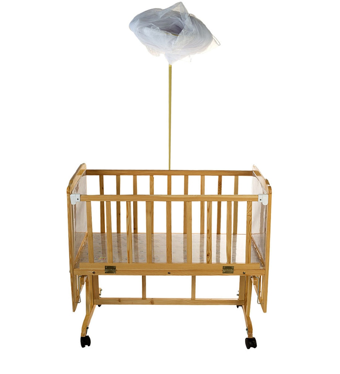 Buy Wooden Baby crib with Swing & Mosquito Net in Brown by Mee Mee
