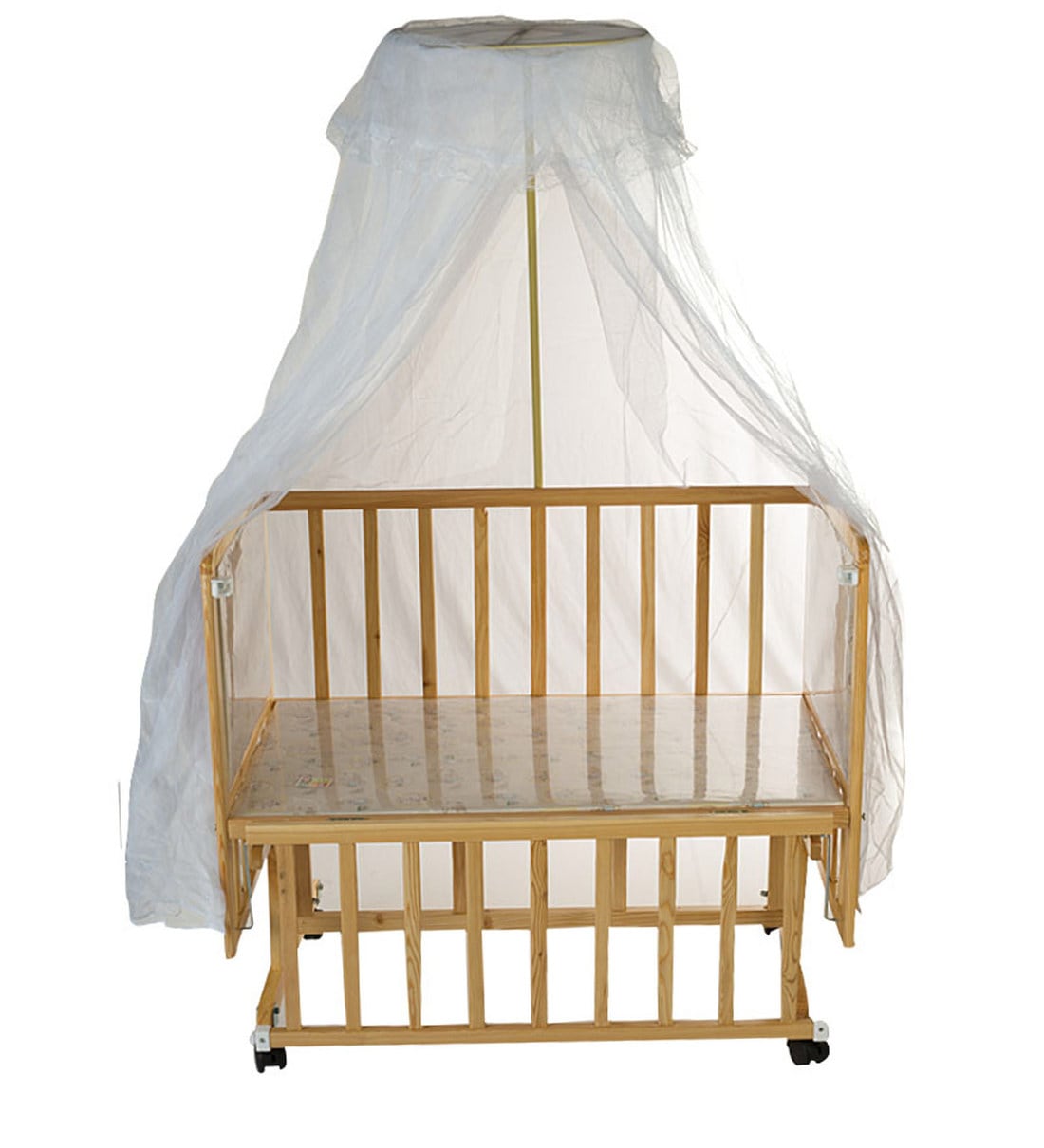 Buy Wooden Baby crib with Swing & Mosquito Net in Brown by Mee Mee