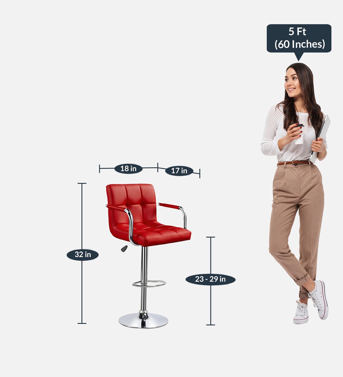 Buy Melbourne Full Back Bar Stool In Red Colour By Redefine Online