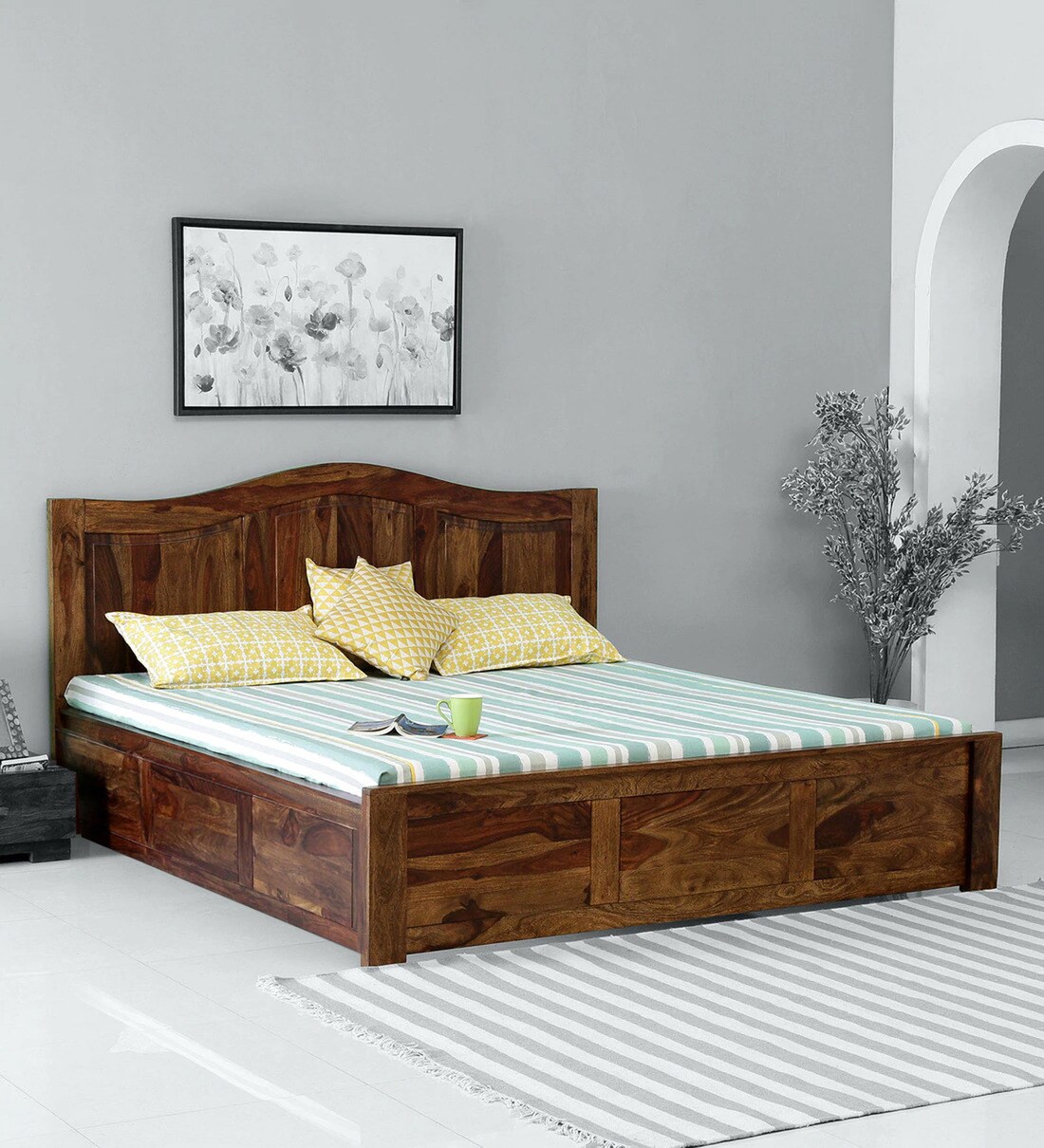 Buy Amalfi Solid Wood Queen Size Bed With Storage In Provincial Teak