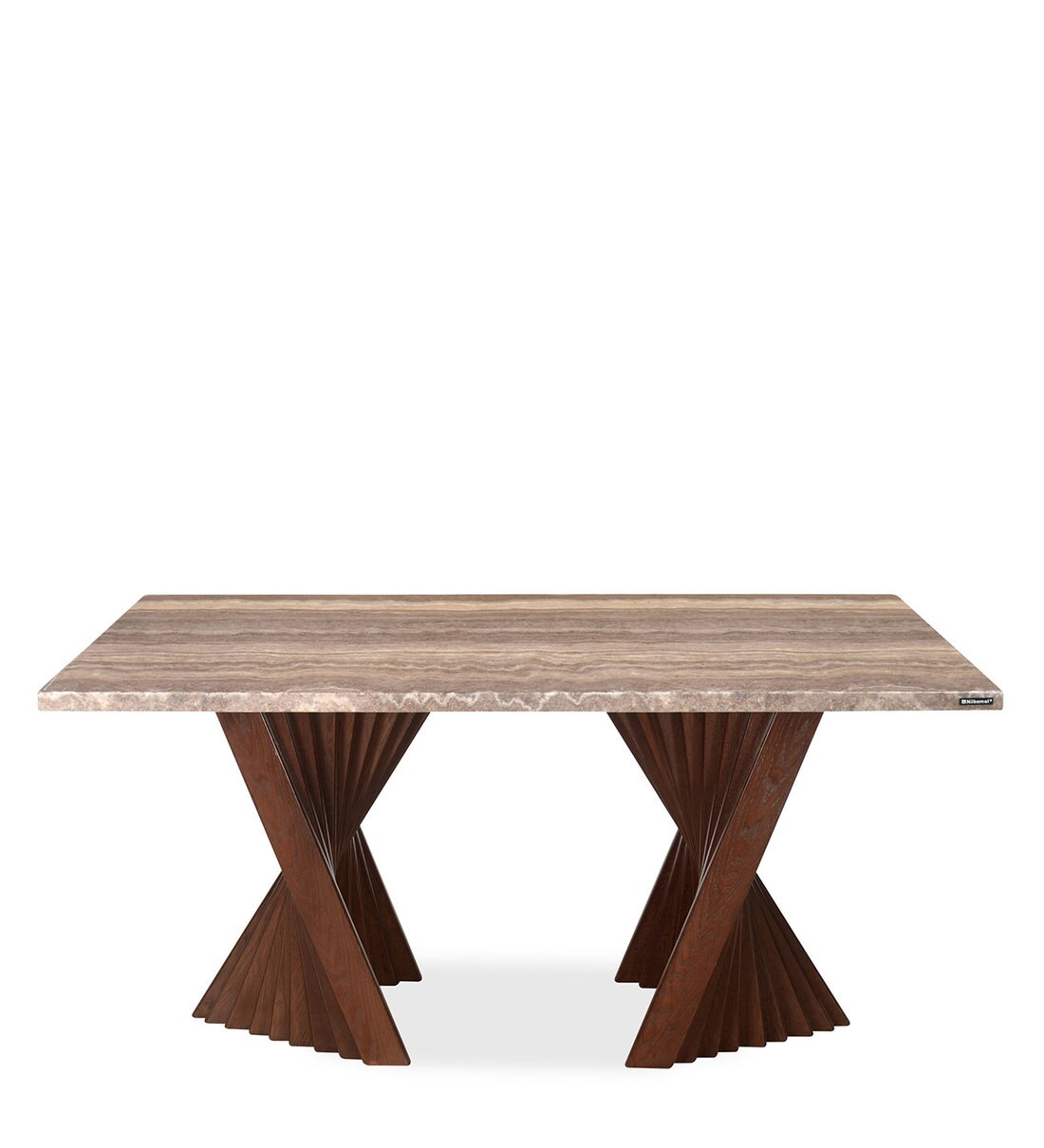 Buy Mensa 6 Seater Dining Table with Marble Top in Walnut Colour By ...