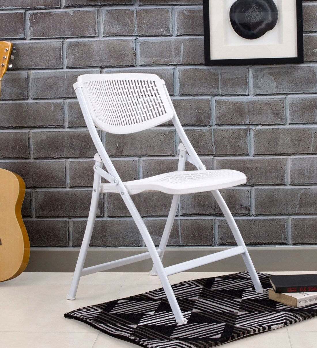 Mesh Folding Chair in White Finish by Home Centre