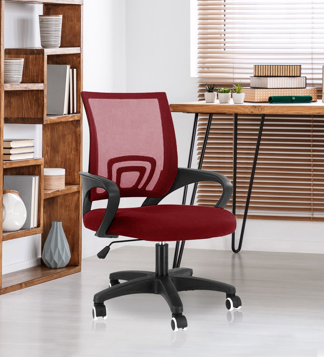 Buy Mesh Revolving Chair in Red colour by Furniturstation Online - Mid ...