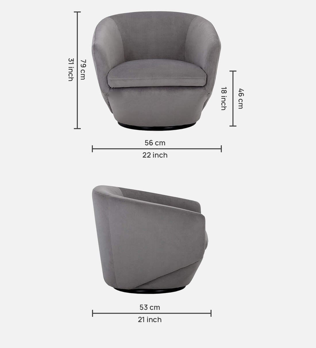 Mess Velvet Swivel Barrel Chair in Grey Finish