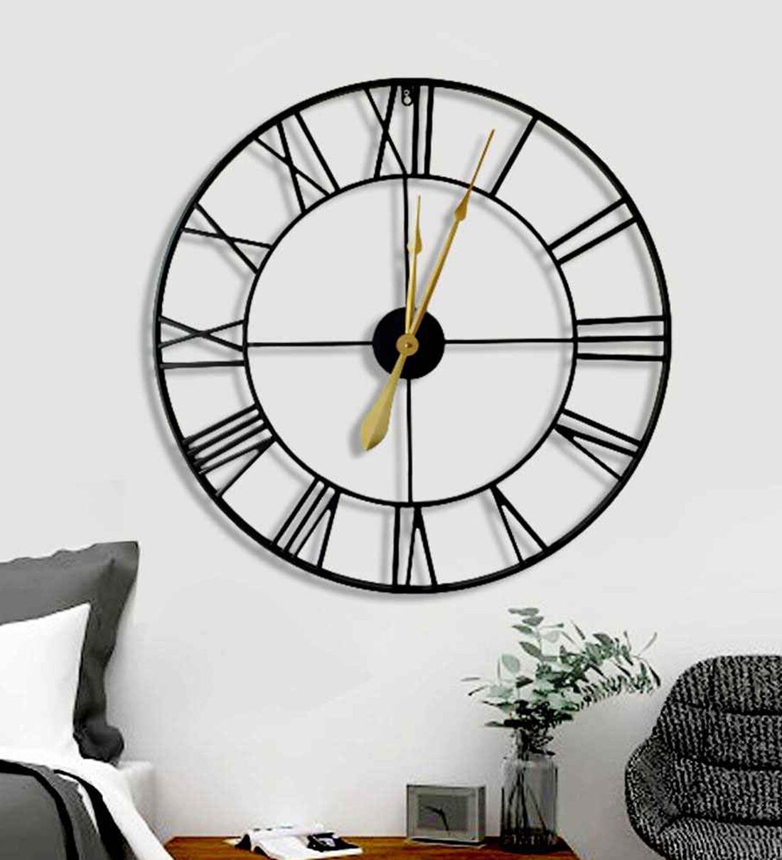 Buy Metal Designer Round Novelty Wall Clock In Black at 12 OFF by