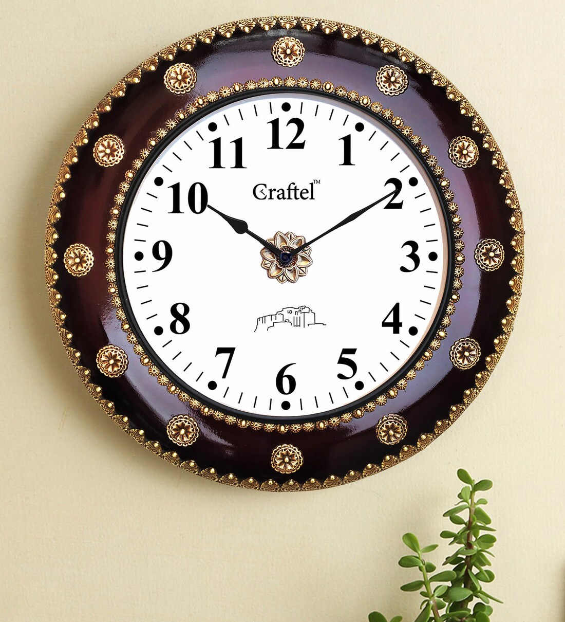 Buy Metal Fitted Dark Cherry Polished & Brass Circle In Dial Decorative