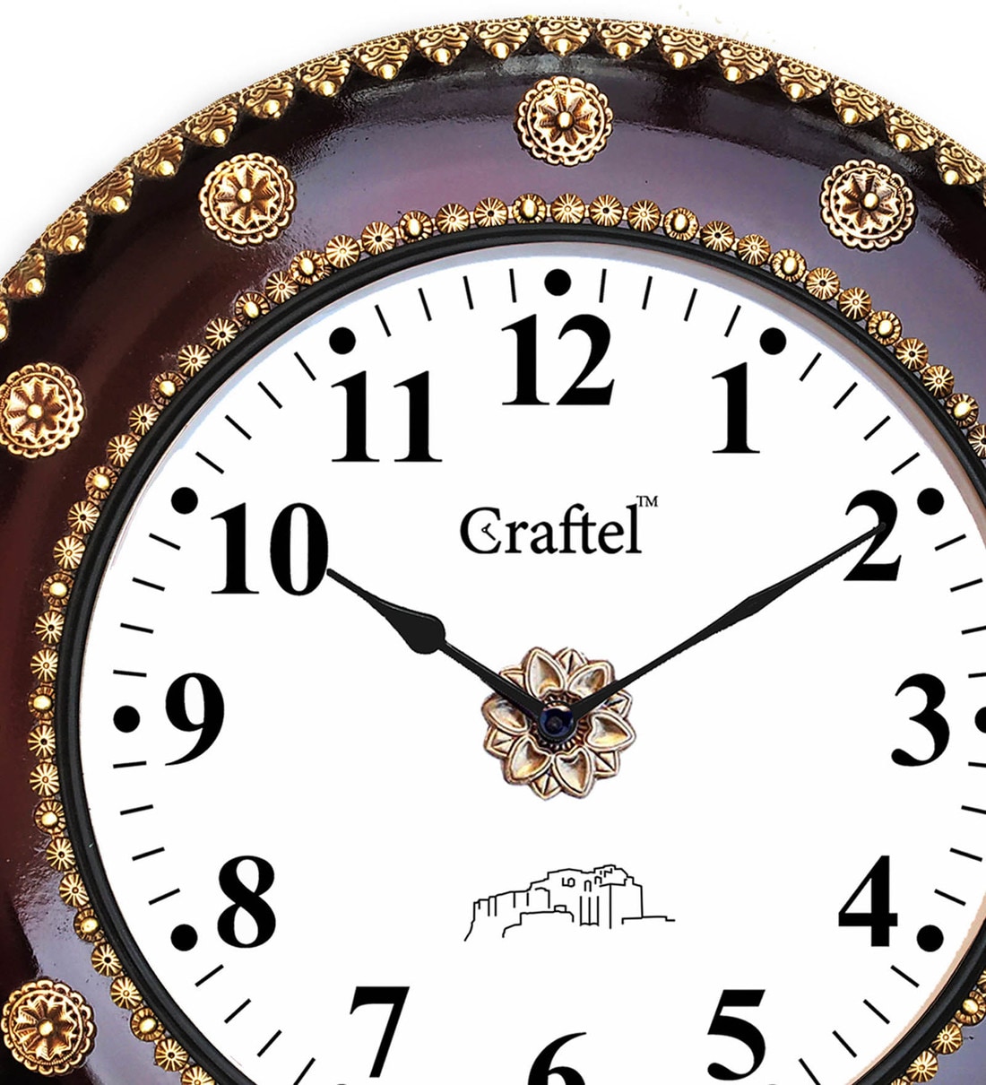 Buy Metal Fitted Dark Cherry Polished & Brass Circle In Dial Decorative