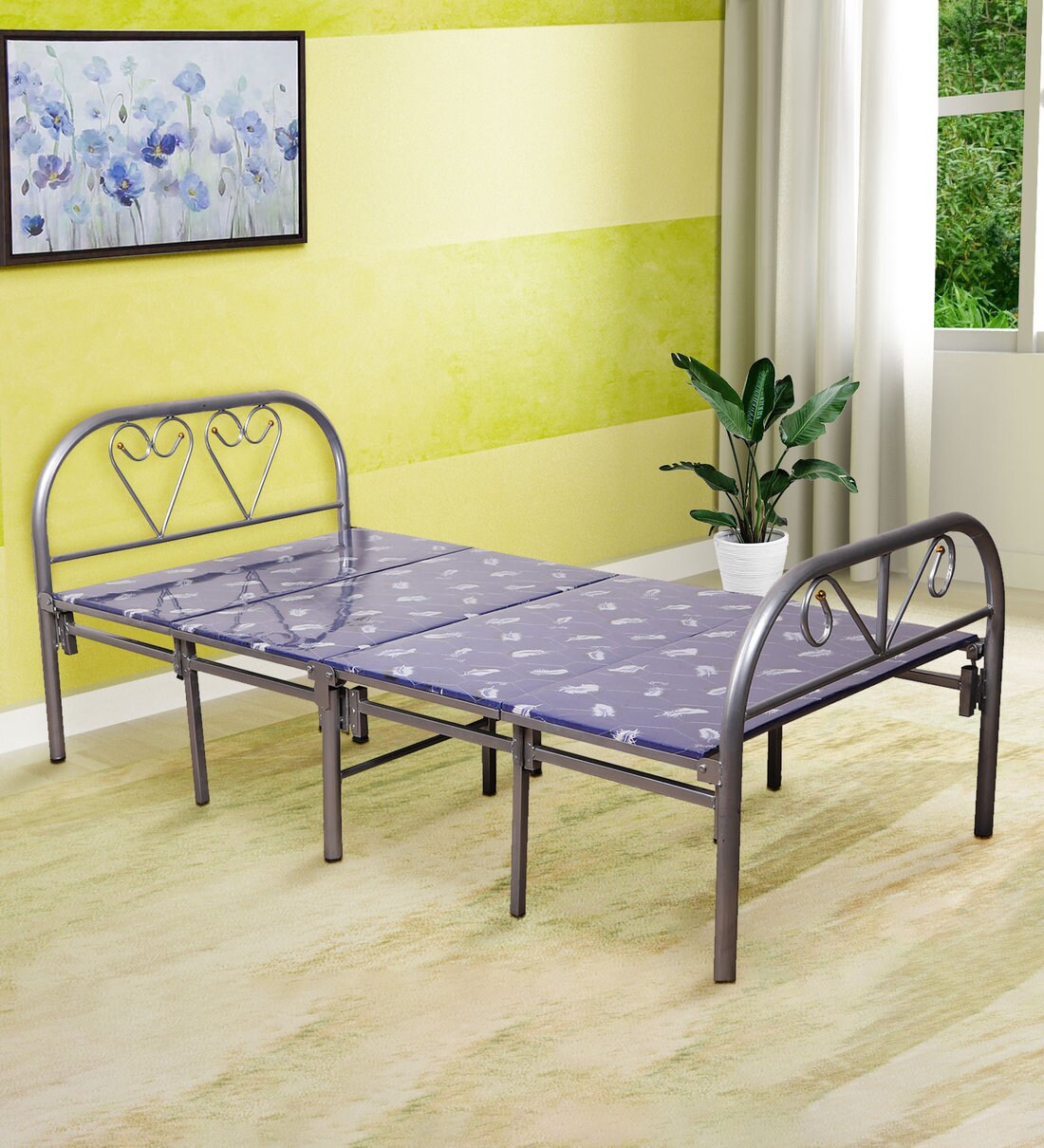 Buy Metal Folding Bed in Purple Colour by Eros Online Folding Beds